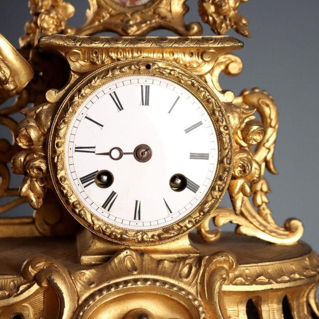 Antique Clock with Gilded Antimony Wooden Base, 1800s For Sale - Image 5 of 13