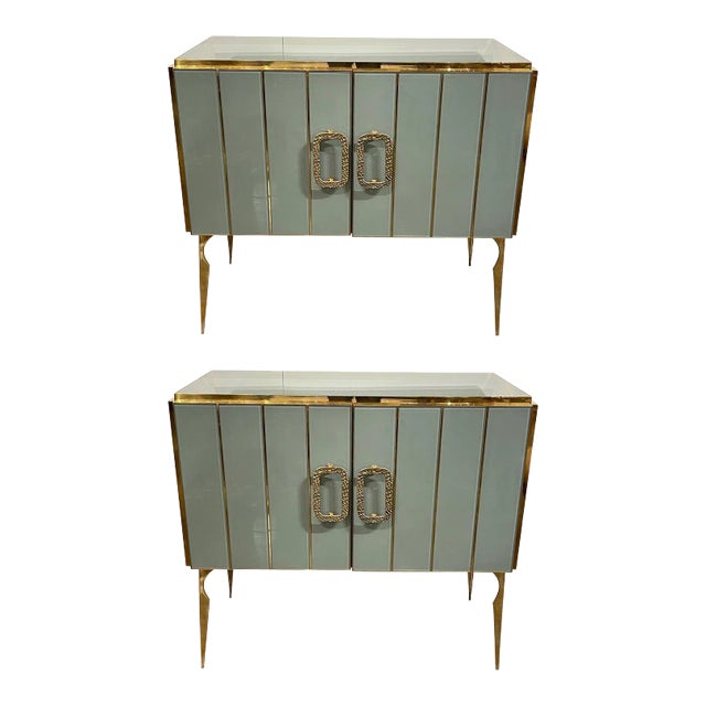 Murano Glass & Brass Side Cabinets - A Pair For Sale