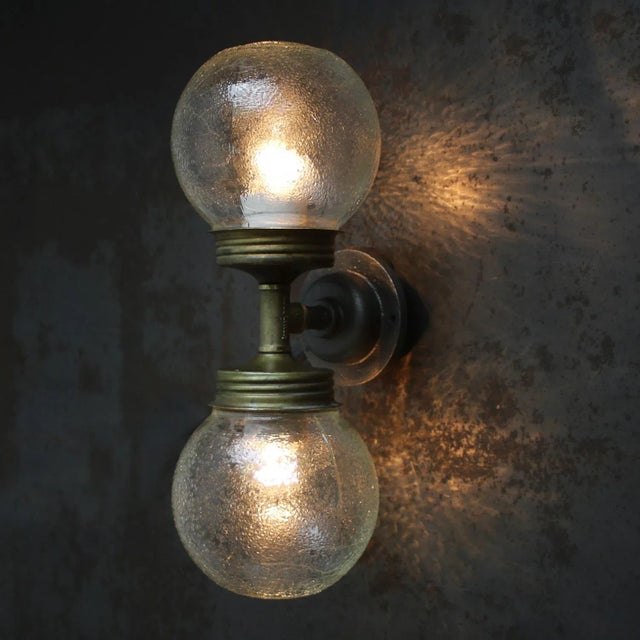 Metal Vintage Double Sconce in Cast Iron with Frosted Glass and Brass For Sale - Image 7 of 10