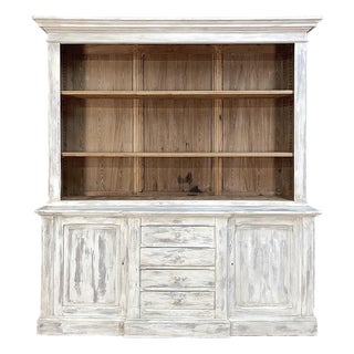 19th Century Grand French Neoclassical Bookcase in Whitewashed Pine For Sale