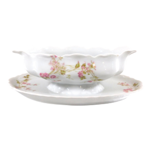 1910s Heinrich & Co. Smooth Rim Gravy Boat With Attached Underplate in Hc441
