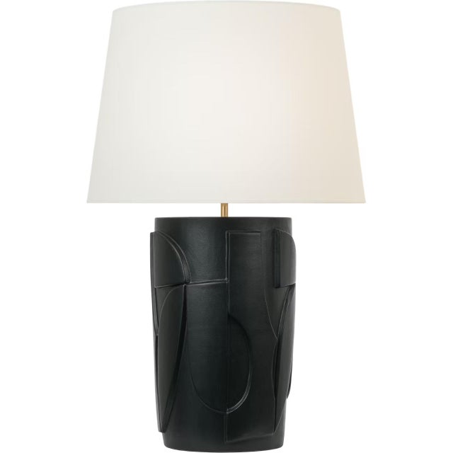 Transitional AERIN by Visual Comfort Signature Klint 28" Table Lamp in Matte Black with Linen Shade For Sale - Image 3 of 3