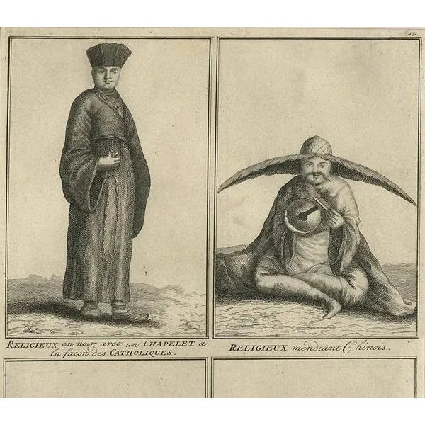 Early 18th century print showing a Catholic Priest, a Chinese Beggar-Priest, two Chinese Catholic Priests and a Chinese...