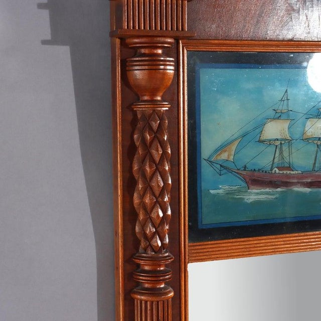 Early 19th Century Early 19th Century Sheraton Mahogany Wall Mirror With Eglomise Panel of Red Jacke For Sale - Image 5 of 11