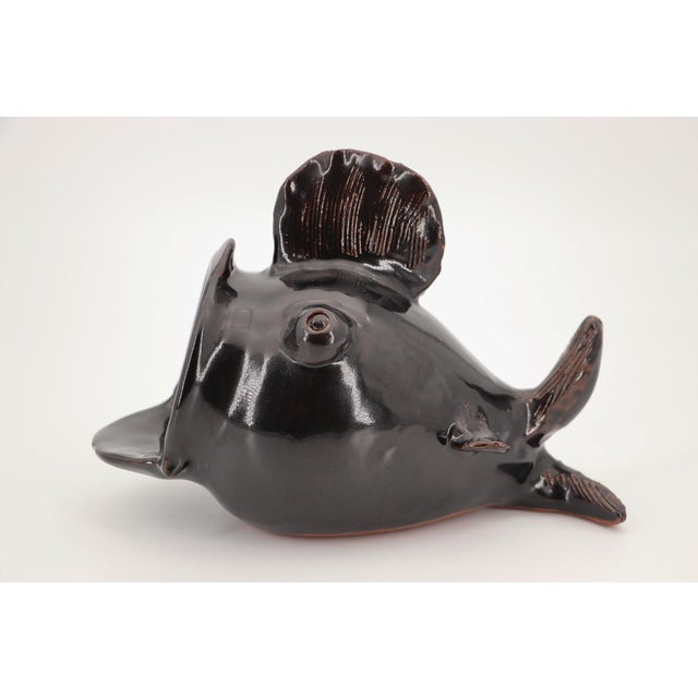 1940s Large Black Fish Sculpture, Earthenware, Portuguese For Sale - Image 4 of 15