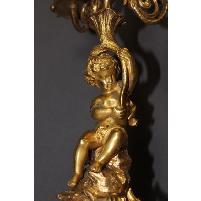 Cherub Candlesticks in Gilt Bronze, Late 19th Century, Set of 2 For Sale - Image 6 of 12