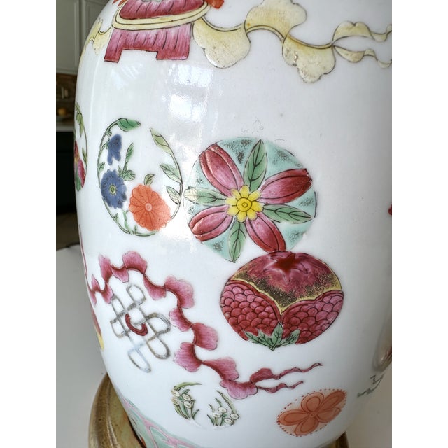 Pair 19th Century Chinese Marbro Famille Rose Porcelain Table Lamps For Sale - Image 10 of 18