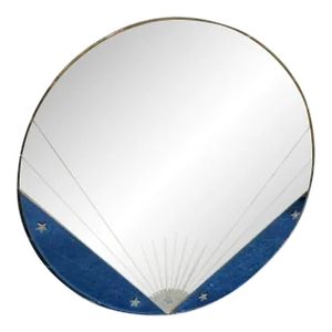 1930s Art Deco Clear & Blue Round Mirror With Star Accents