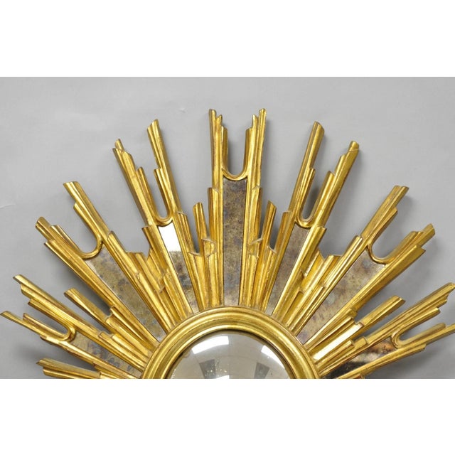 Hollywood Regency Vintage Italian Hollywood Regency Gold Gilt Sunburst Convex Bullseye Wall Mirror For Sale - Image 3 of 15