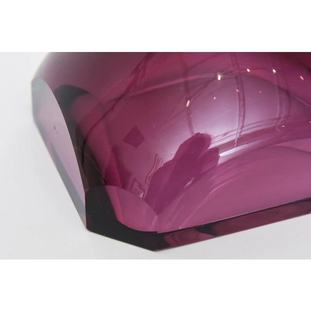 Vintage Murano Faceted Paddled Glass Bowl Emerald Green and Purple, 1960's For Sale - Image 9 of 11