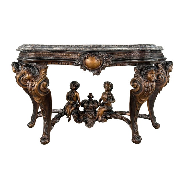 Bronze Ornate Bronze Cherub Console Table, Granite Top - For Sale - Image 8 of 8