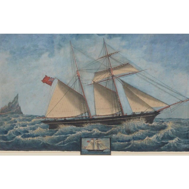19th Century Chinese Export "Clipper Ship W/ Union Jack" Watercolor Painting For Sale - Image 4 of 11