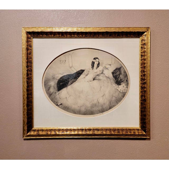 Louis Icart - The Woman with the Black Fan -Original 1931 Etching Aquatint Colored etching on Wove Paper - Pencil Signed...