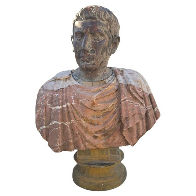Roman Emperor Bust, 20th Century, Polychrome Marblle For Sale - Image 14 of 14