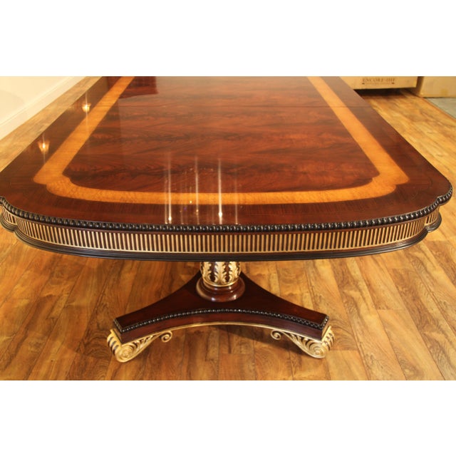Brown Large and Robust Neoclassical Mahogany Dining Table With Gold Leaf. New American Finish, Immaculate For Sale - Image 8 of 17