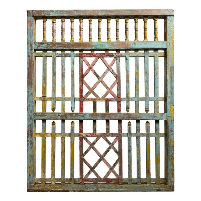 Vintage Indian Boho Painted Screen Panel For Sale