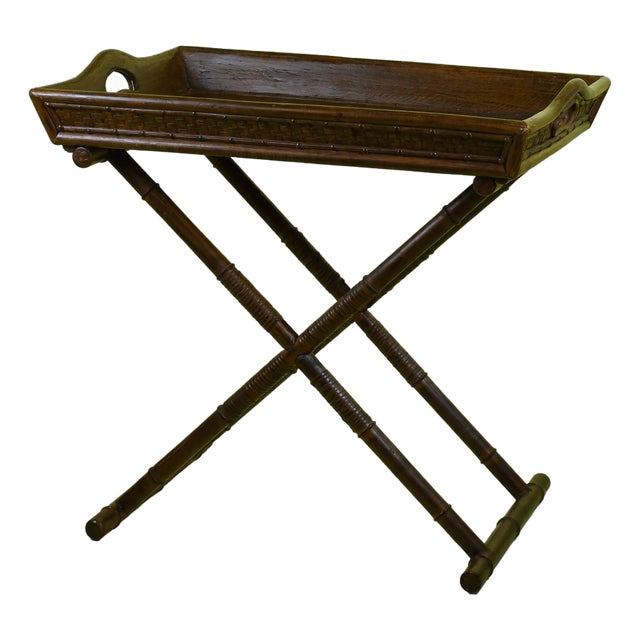 Vintage Rattan Tray With Stand For Sale