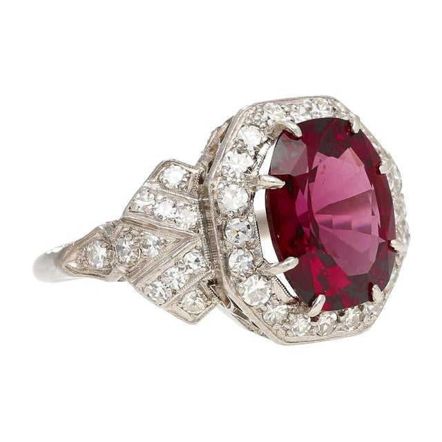 Art Deco Art Deco GIA Cert. 4.35 Carat No Heat Spinel Vintage Platinum Ring For Sale - Image 3 of 6