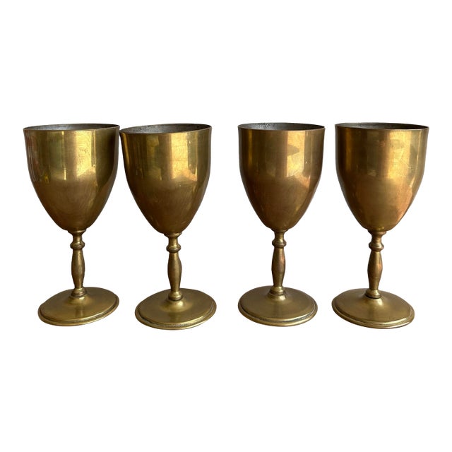 Vintage Mexico Artisan Made Brass Goblets- Set of 4 For Sale