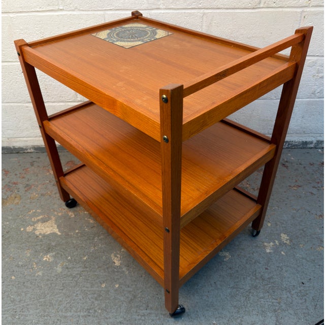 Wood Mid Century Danish Teak Bar Cart With Tile Insert by BRDR. Furbo, Attributed For Sale - Image 7 of 13