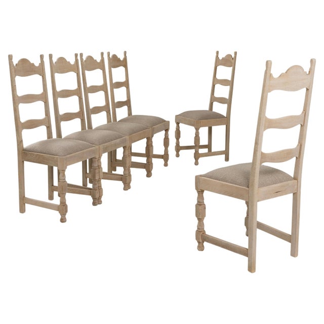 1970s Belgian Oak Dining Chairs With Upholstered Seats - Set of 6 For Sale - Image 15 of 18