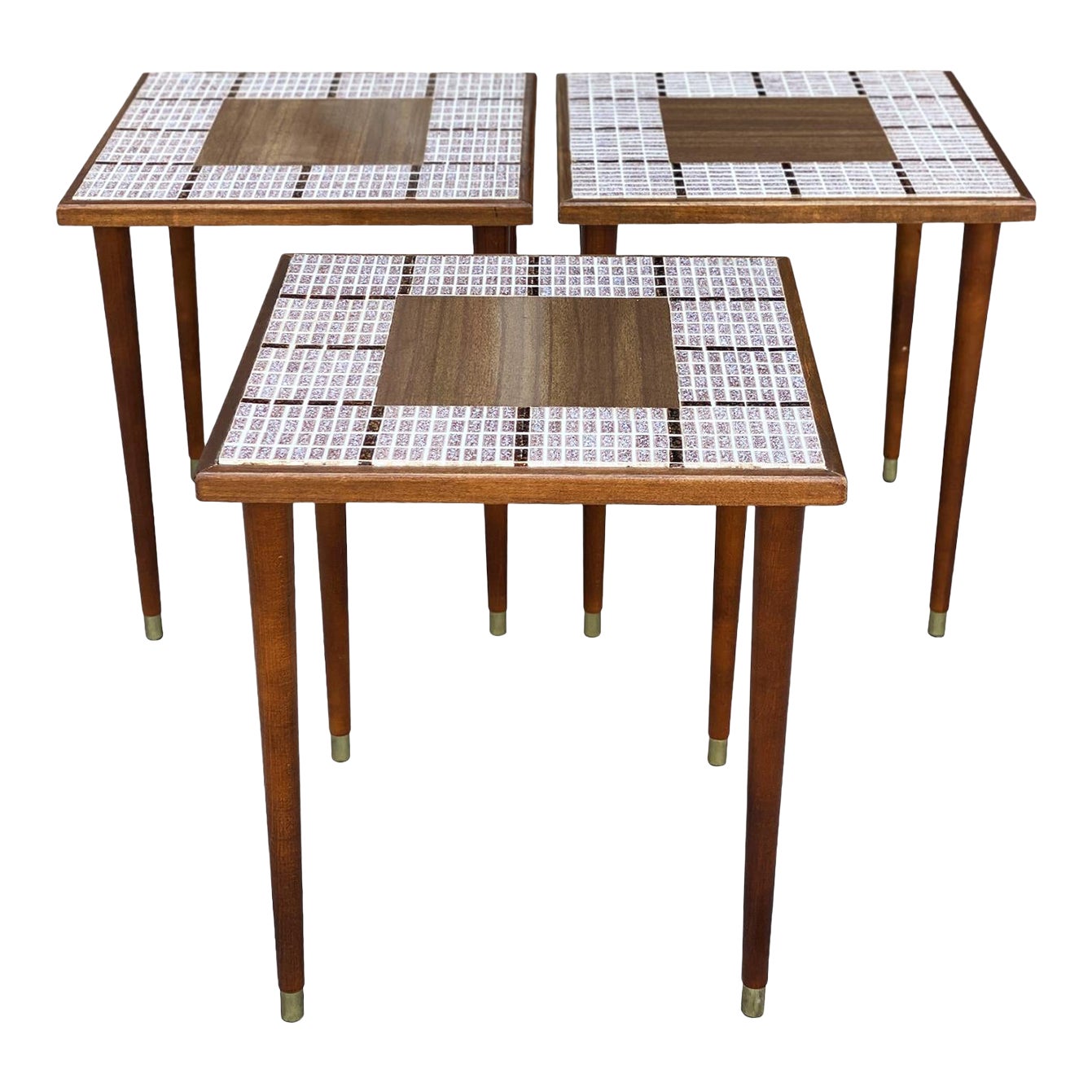 MidCentury Modern Mosaic Tile Top Side Tables Set of 3 Chairish