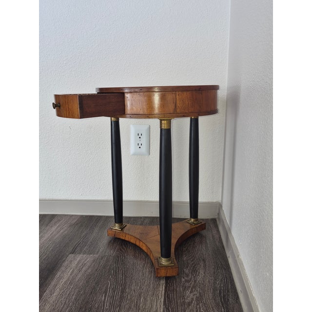 Traditional Petite French Empire Style Walnut Side Table With Ebonized Columns For Sale - Image 3 of 13