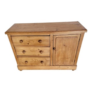 Antique Pine Dresser Base With 3 Drawers and Storage Compartment From England - Circa 1890 For Sale