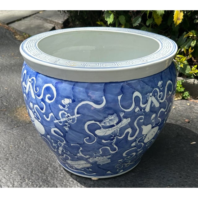 Extra Large Blue and White Chinese Ceramic Planter | Chairish