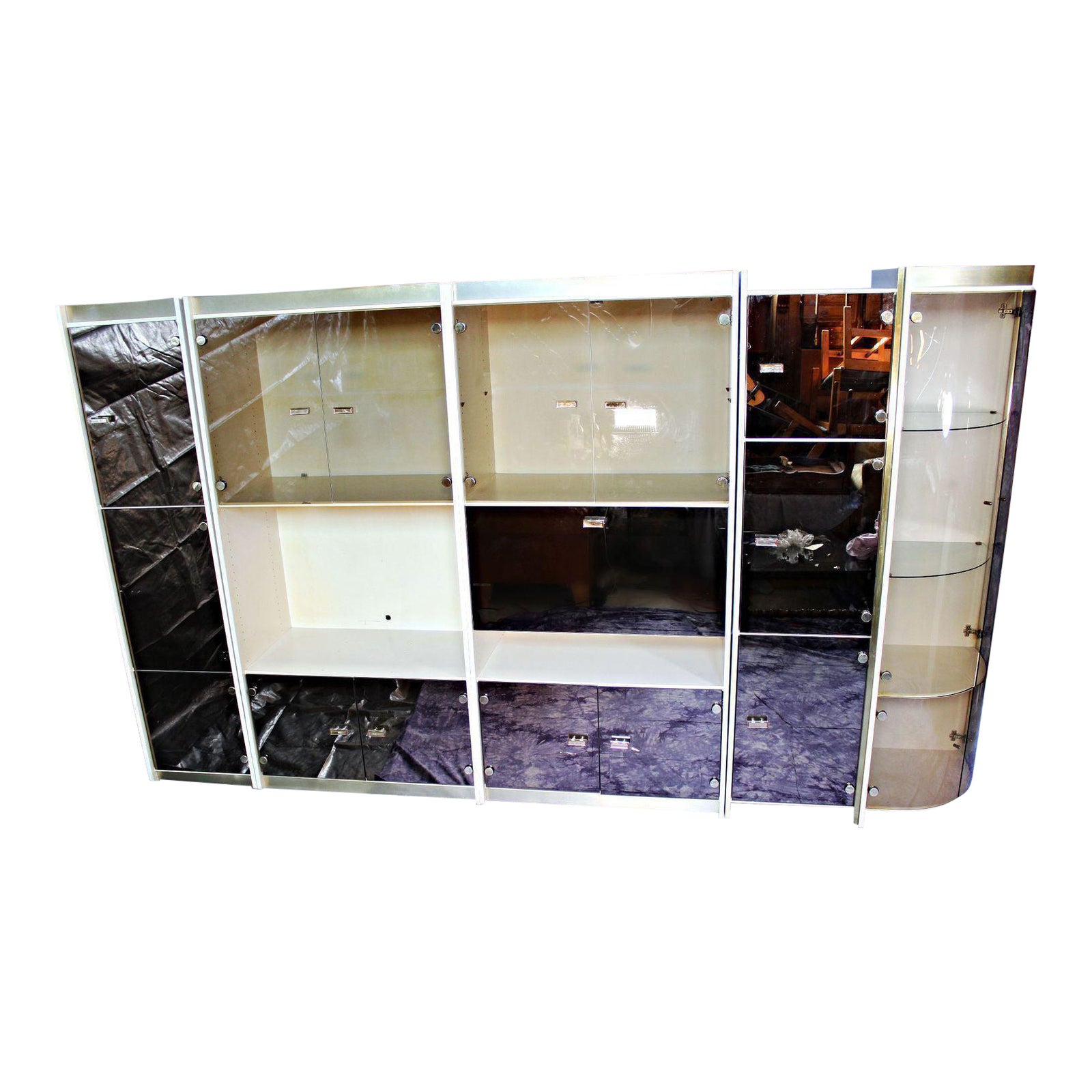 5Piece Smoked Glass Display China Bar Wall Unit Bookcase