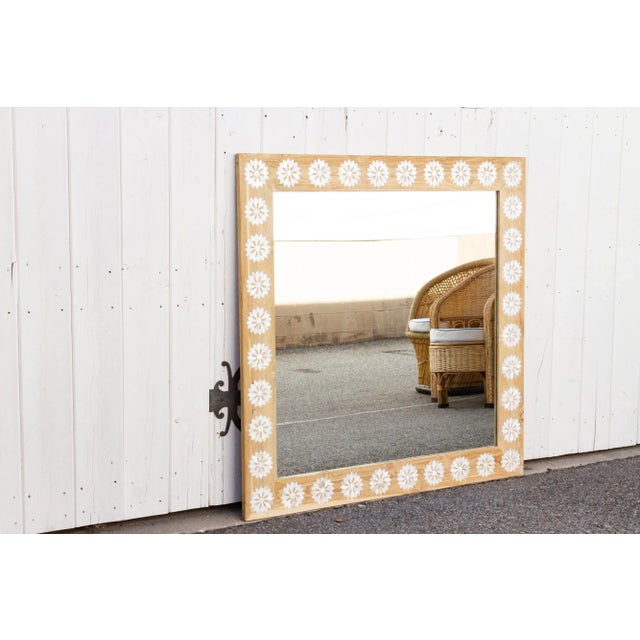 Wood Square Bleached Blossom Mother of Pearl Inlay Mirror For Sale - Image 7 of 10