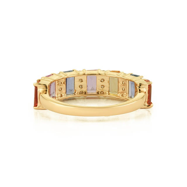 2.03 Carat Rainbow Sapphire & Diamond 14k Gold Band Ring Size 5 For Sale - Image 9 of 15