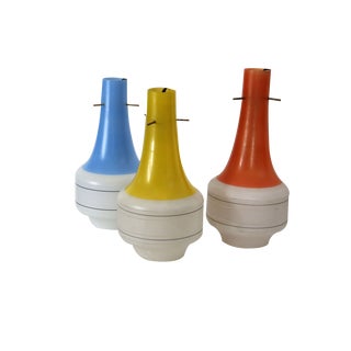 Italian Red, Yellow and Blue Glass Pendant Lights in the Style of Vitosi, 1960s, Set of 3 For Sale