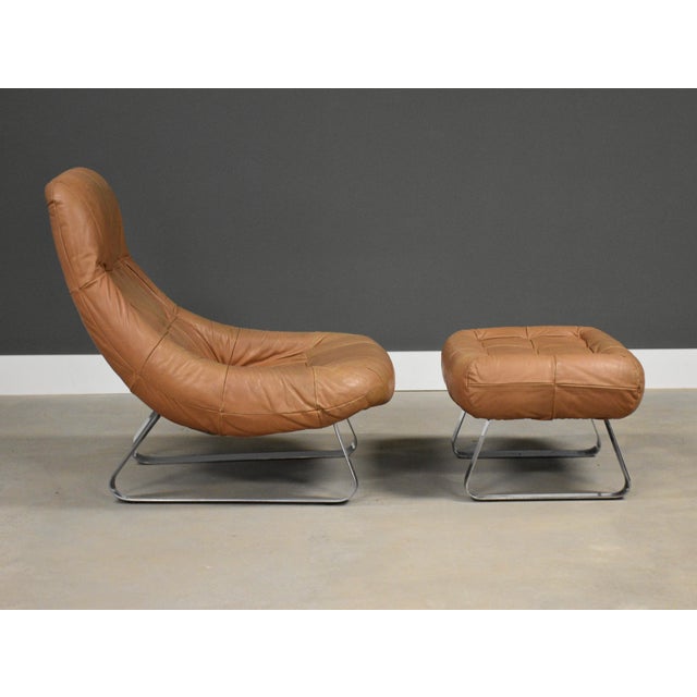 Mid-Century Modern 1970s Percival Lafer Leather and Chrome Earth Lounge Chair and Ottoman For Sale - Image 3 of 9
