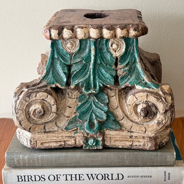 Antique Architectural Wood Carved Corinthian Capital Top For Sale - Image 10 of 12