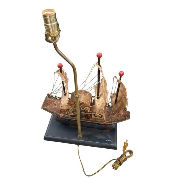 Vintage Mid-Century Handcrafted Chinese Junk Boat Table Lamp For Sale In West Palm - Image 6 of 12