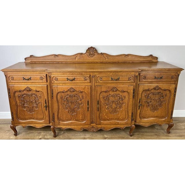 Vintage French Louis Style Oak 4-Door Sideboard For Sale - Image 18 of 18