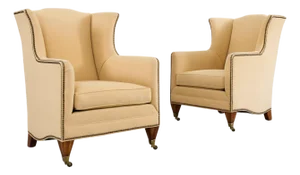 Pair of Henredon Butter Upholstered Wingback Club Chairs