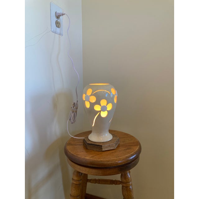 Vanilla 1960s Handmade Ceramic Flower Vase Lamp For Sale - Image 8 of 9