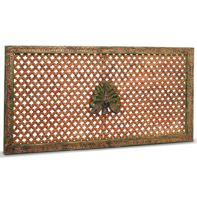 1970s Vintage Painted Jali Panel with Peacock Motif, 1970s For Sale - Image 5 of 5