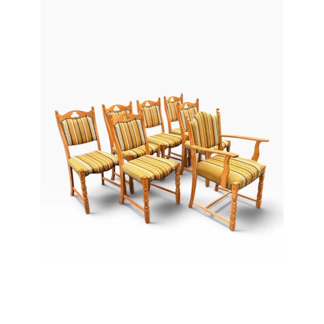 Late 20th Century Set of Seven Danish Oak Dining Chairs by Henning Kjærnulf For Sale - Image 5 of 17