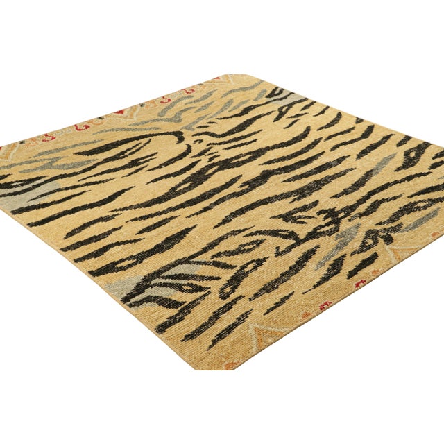 Rug & Kilim Rug & Kilim’s Distressed Square Tiger Skin Rug in Gold, Black and Gray Tones For Sale - Image 4 of 7