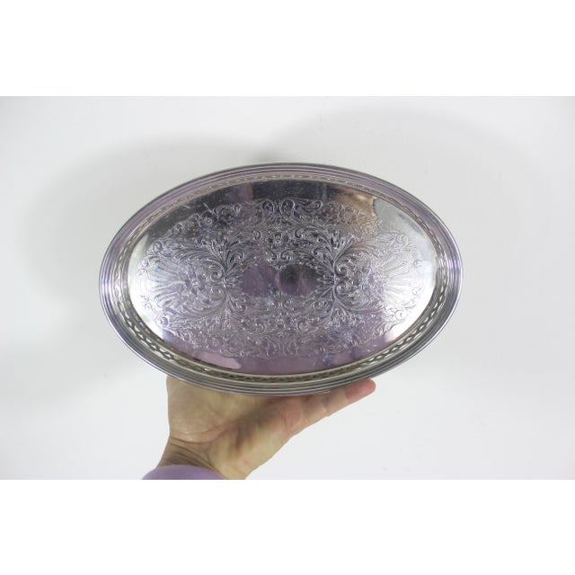 Silver Small Vintage Oval Silver Tray For Sale - Image 8 of 8