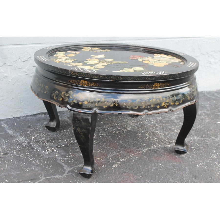 美品 英国製 黒壺 【MEDICI】ディナー大皿 3枚 1940s Black Lacquered Asian Chinoiserie Coffee Table With