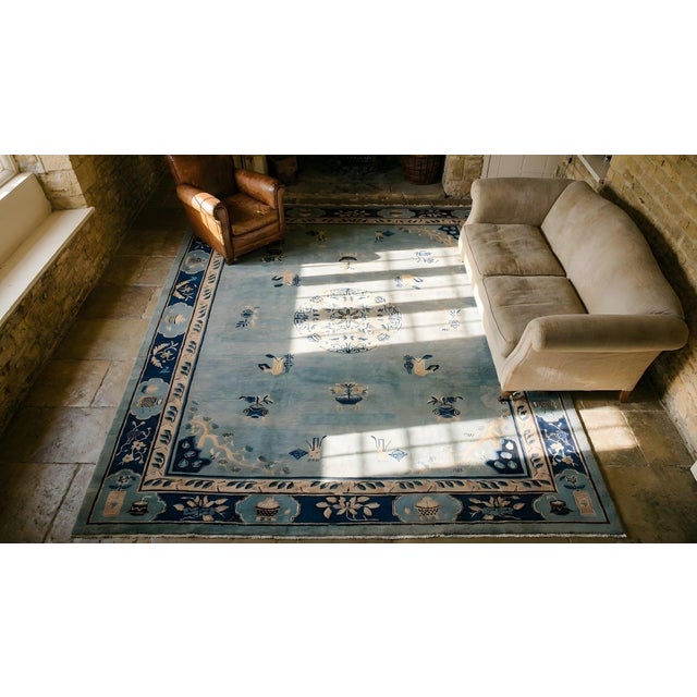 Lovely Blue Color With Unique Floral Design Antique Chinese Peking Rug For Sale - Image 11 of 12
