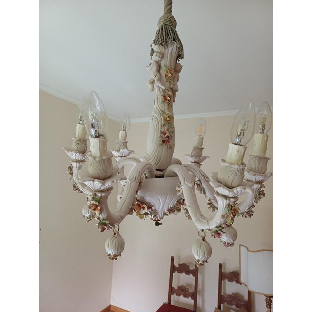 Chandelier in White Capodimonte Porcelain, 1950s For Sale - Image 6 of 7