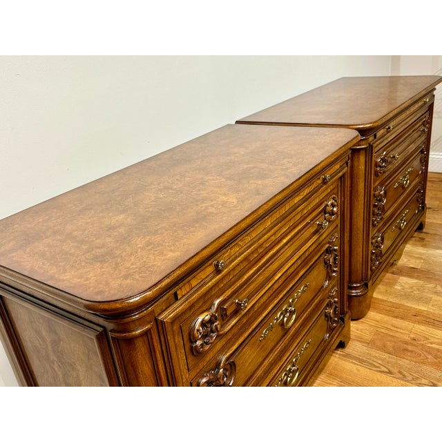 Wood Pair of Karges French Regency Mahogany Nightstands With Pull-Out Slides | 3-Drawer Bedside Chests For Sale - Image 7 of 11