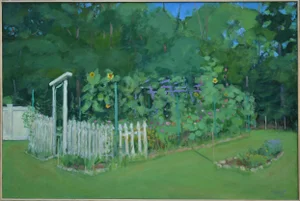 Contemporary Plein Air Painting, the Early Morning Garden, by Stephen Remick, Framed