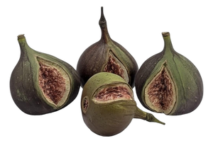 Vintage English Penkridge Ceramics Trompe l'Oeil Purple & Green Split Fig Fruit Life / Full Size Figure Objects, a Set of Four