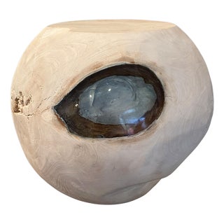 Andrianna Shamaris Organic Teak Wood and Resin Drum Side Table For Sale